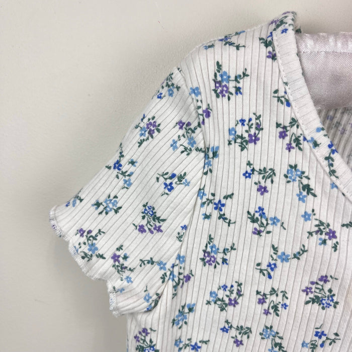 Art Class Short Sleeve Blue White Floral Ribbed T-Shirt S 6-7