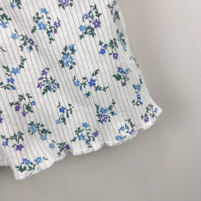 Art Class Short Sleeve Blue White Floral Ribbed T-Shirt S 6-7