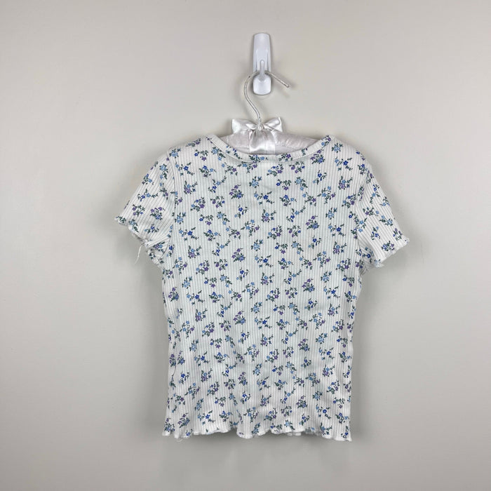 Art Class Short Sleeve Blue White Floral Ribbed T-Shirt S 6-7