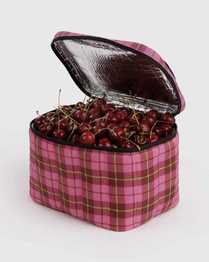 Azalea Pink Tartan Puffy Lunch Bag | BAGGU | Puffy Lunch Bag