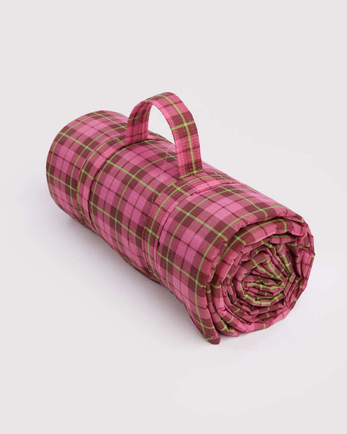 Azalea Pink Tartan Puffy Picnic Blanket | BAGGU | Picnic Blanket