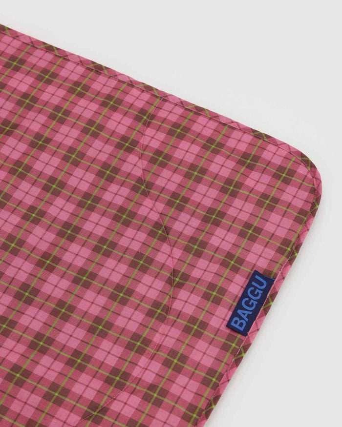 Azalea Pink Tartan Puffy Picnic Blanket | BAGGU | Picnic Blanket