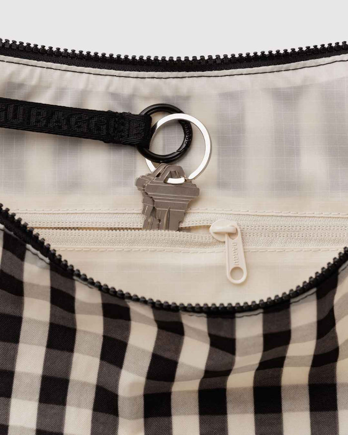Black and Cream Gingham Large Nylon Crescent Bag | BAGGU | Large Nylon Crescent Bag