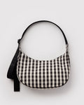 Black and Cream Gingham Medium Nylon Crescent Bag | BAGGU | Medium Nylon Crescent Bag