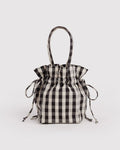 Black and Cream Gingham Nylon Drawstring Bag | BAGGU | Nylon Drawstring Bag