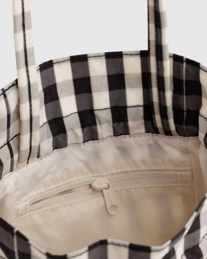 Black and Cream Gingham Nylon Drawstring Bag | BAGGU | Nylon Drawstring Bag