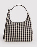 Black and Cream Gingham Nylon Shoulder Bag | BAGGU | Nylon Shoulder Bag