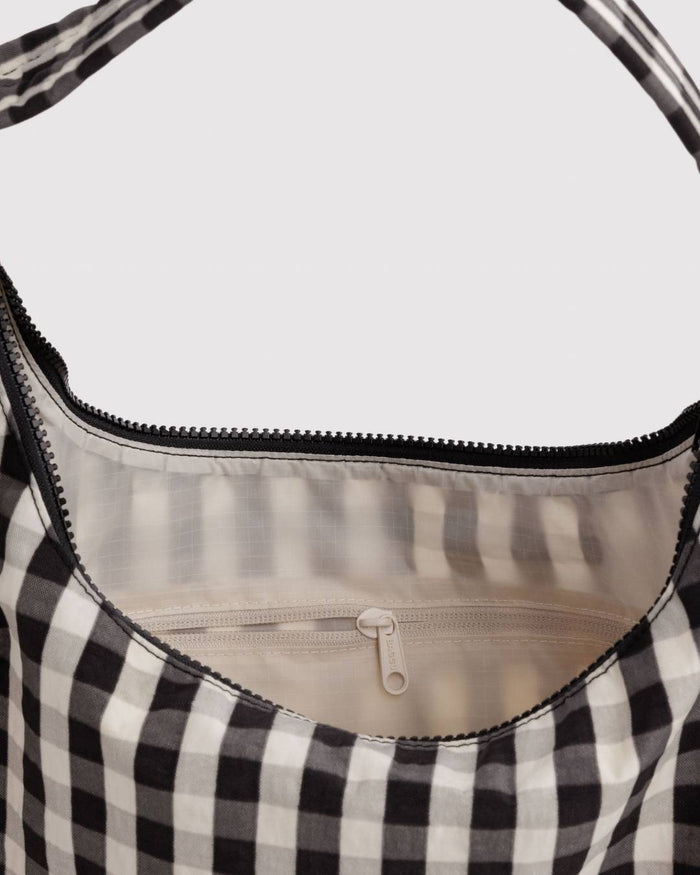 Black and Cream Gingham Nylon Shoulder Bag | BAGGU | Nylon Shoulder Bag