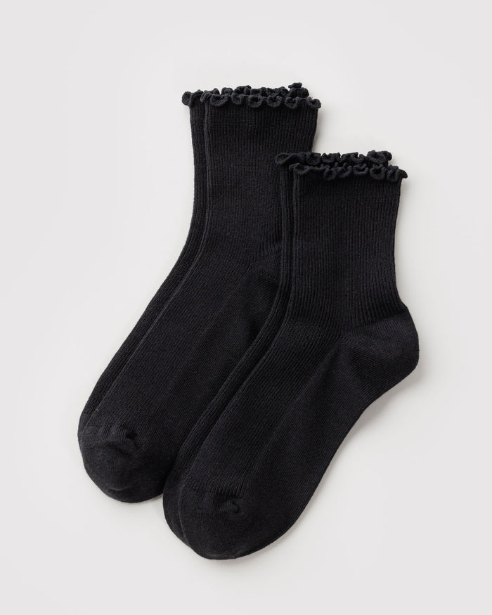 Black Lettuce Edge Sock Set of 2 | BAGGU | Lettuce Edge Sock Set of 2