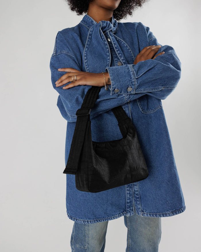 Black Mini Nylon Shoulder Bag | BAGGU | Mini Nylon Shoulder Bag