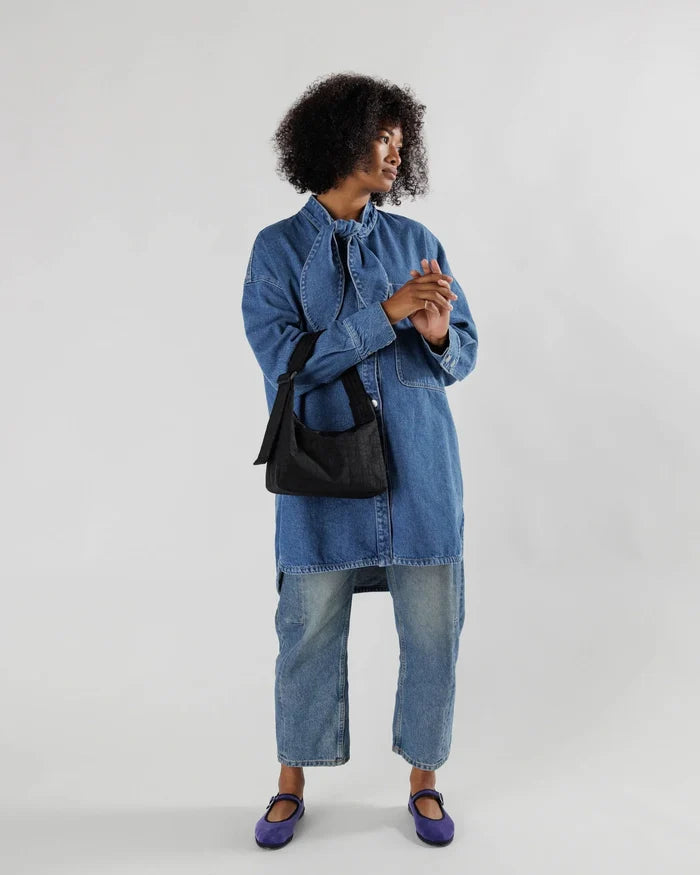 Black Mini Nylon Shoulder Bag | BAGGU | Mini Nylon Shoulder Bag