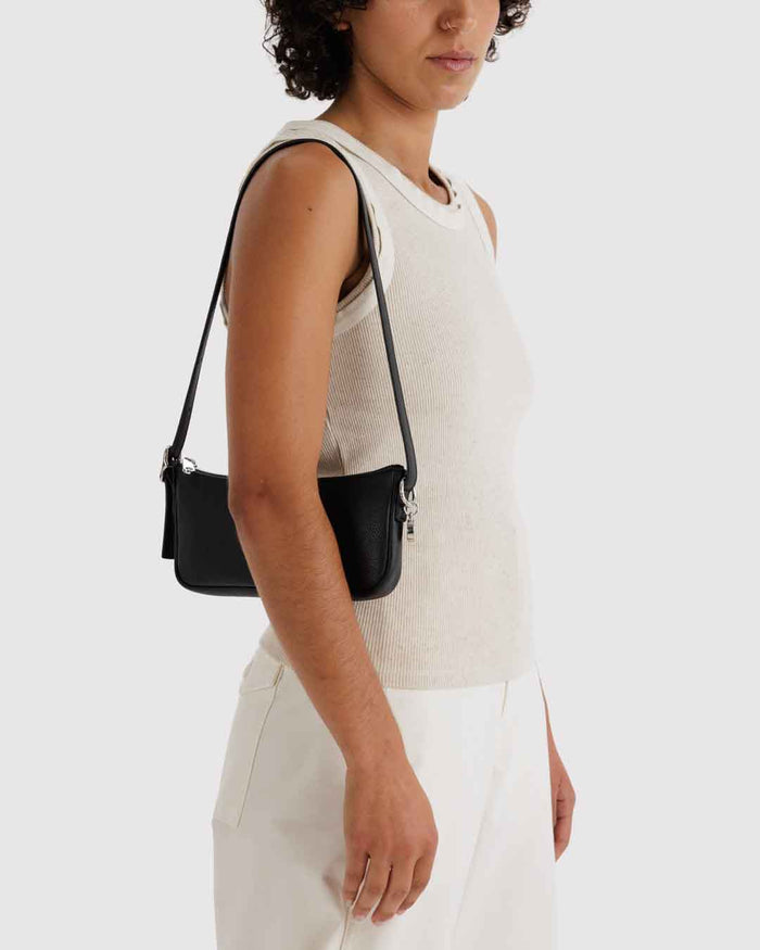 Black Recycled Leather Pochette | BAGGU | Shoulder Bag