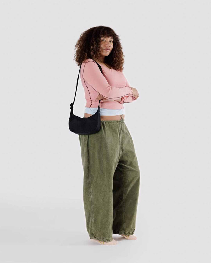 Black Small Nylon Crescent Bag | BAGGU | Small Nylon Crescent Bag