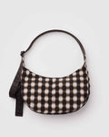 Blurred Gingham Brown Medium Nylon Crescent Bag | BAGGU | Medium Nylon Crescent Bag