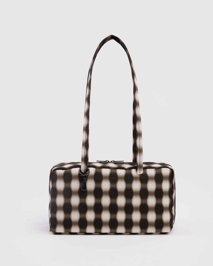 Blurred Gingham Brown Nylon Bowler Bag | BAGGU | Nylon Bowler Bag