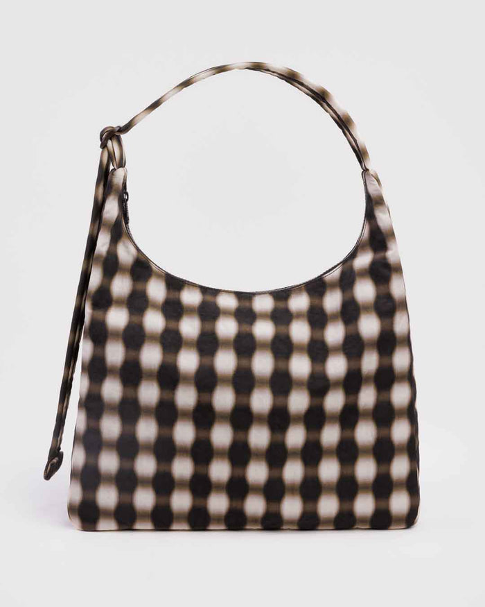 Blurred Gingham Brown Nylon Shoulder Bag | BAGGU | Nylon Shoulder Bag