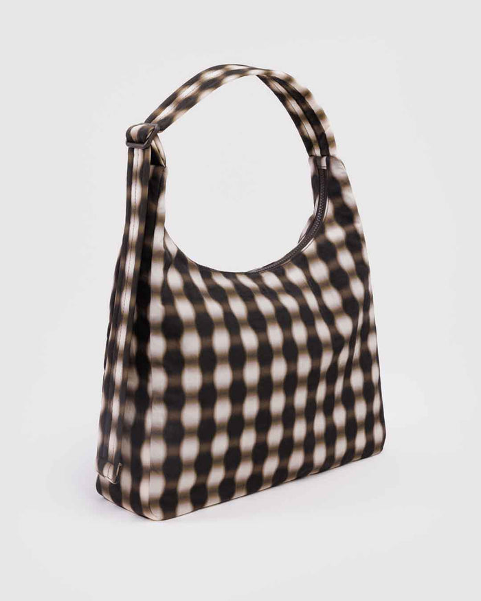 Blurred Gingham Brown Nylon Shoulder Bag | BAGGU | Nylon Shoulder Bag