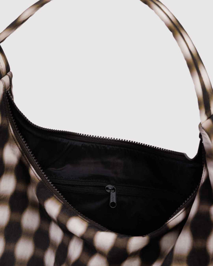 Blurred Gingham Brown Nylon Shoulder Bag | BAGGU | Nylon Shoulder Bag