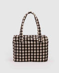 Blurred Gingham Brown Small Cloud Carry-On Bag | BAGGU | Small Cloud Carry-on