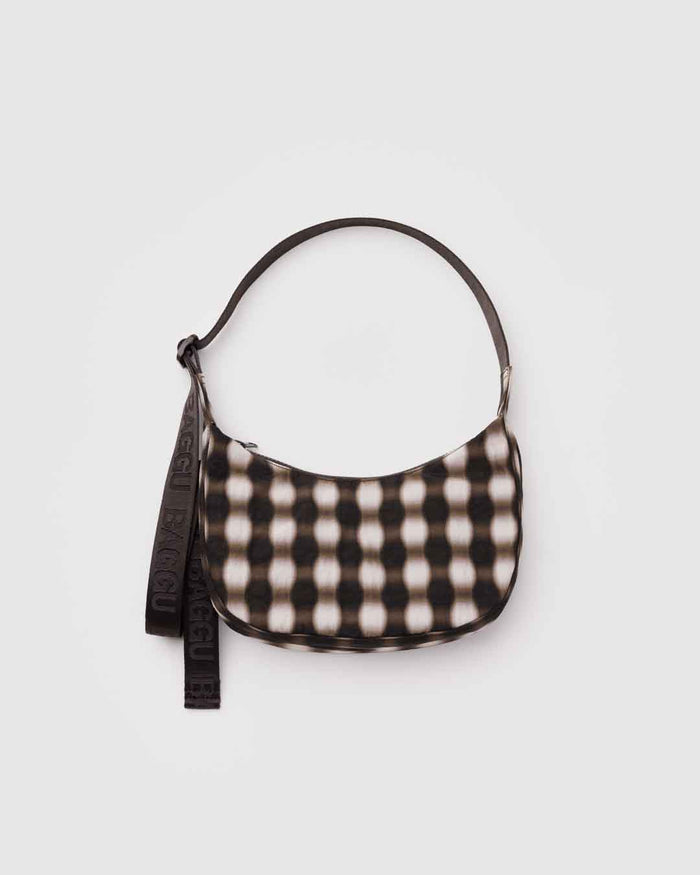 Blurred Gingham Brown Small Nylon Crescent Bag | BAGGU | Small Nylon Crescent Bag