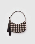 Blurred Gingham Brown Small Nylon Crescent Bag | BAGGU | Small Nylon Crescent Bag
