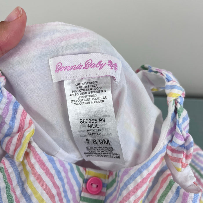Bonnie Baby Pastel Stripe Seersucker Dress 6-9 Months