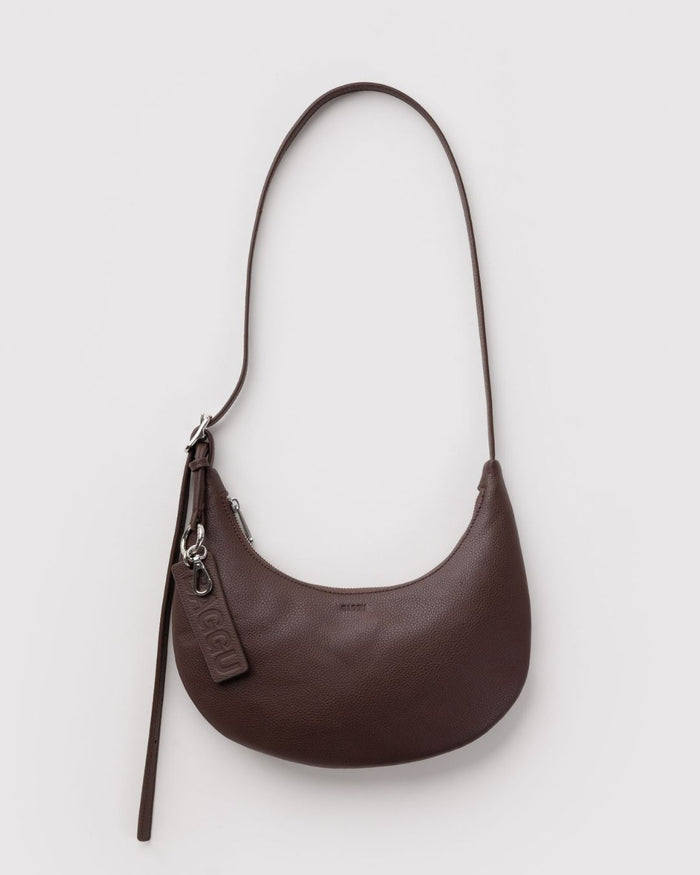 Brown Small Recycled Leather Flat Crescent | BAGGU | Small Recycled Leather Flat Crescent