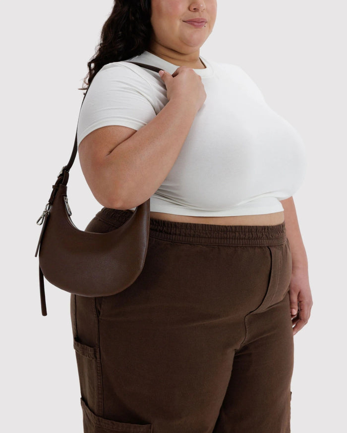 Brown Small Recycled Leather Flat Crescent | BAGGU | Small Recycled Leather Flat Crescent