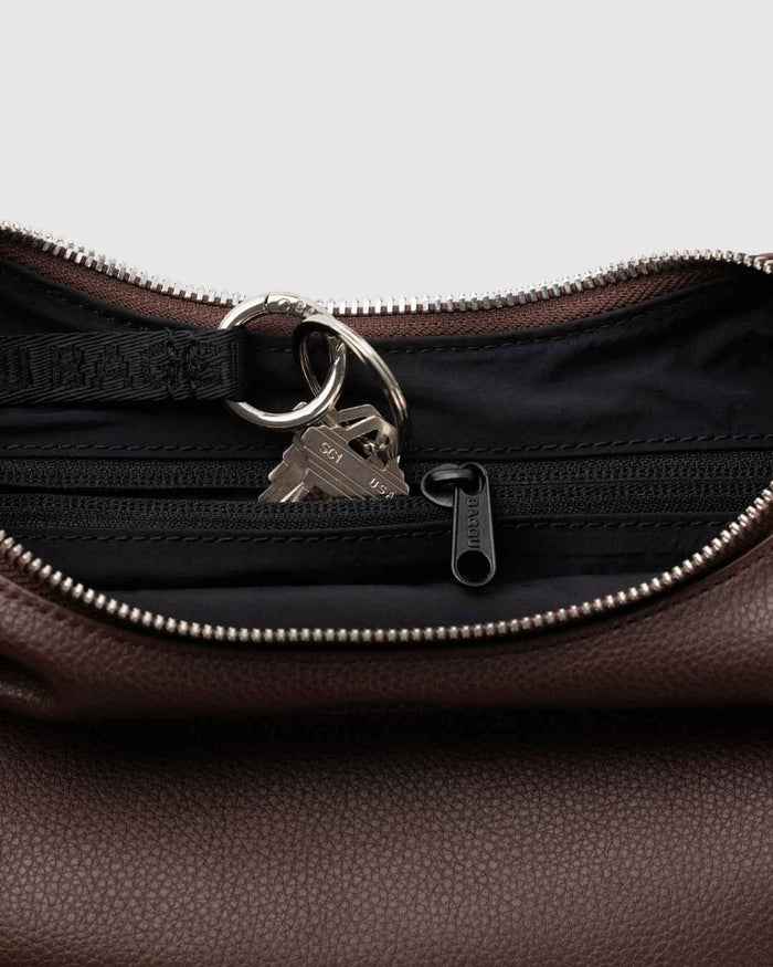 Brown Small Recycled Leather Flat Crescent | BAGGU | Small Recycled Leather Flat Crescent