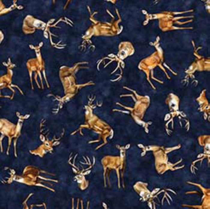 Buck Wild  - 30805W - Midnight -  Tossed Deer- Qt Fabrics