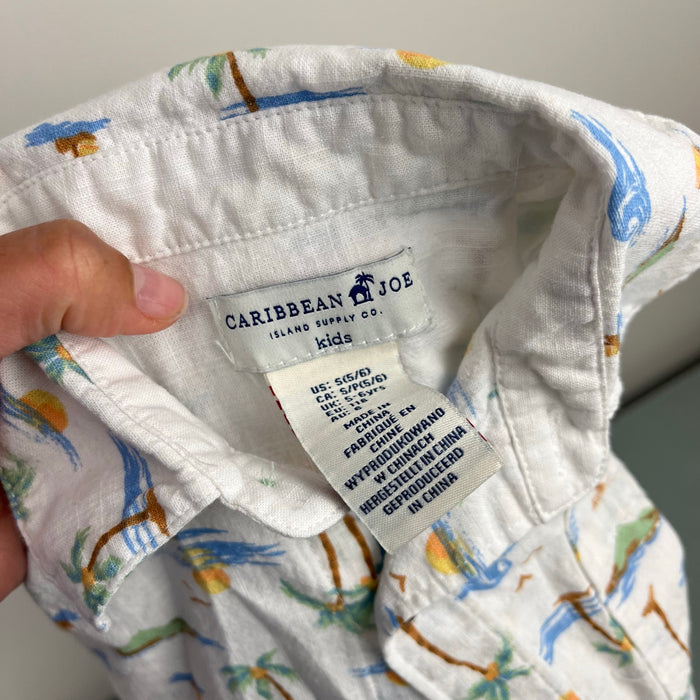 Caribbean Joe Kids Short Sleeve Collared Beach Shirt S 5/6