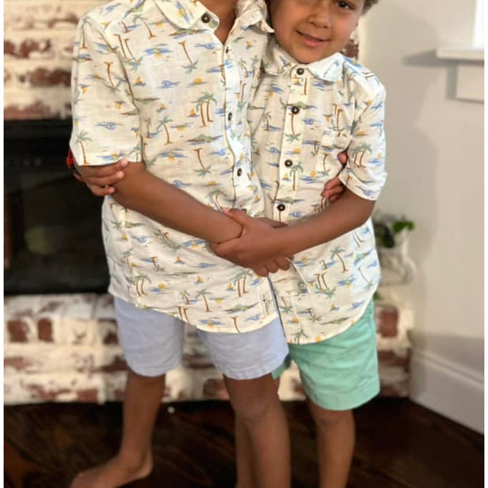 Caribbean Joe Kids Short Sleeve Collared Beach Shirt S 5/6