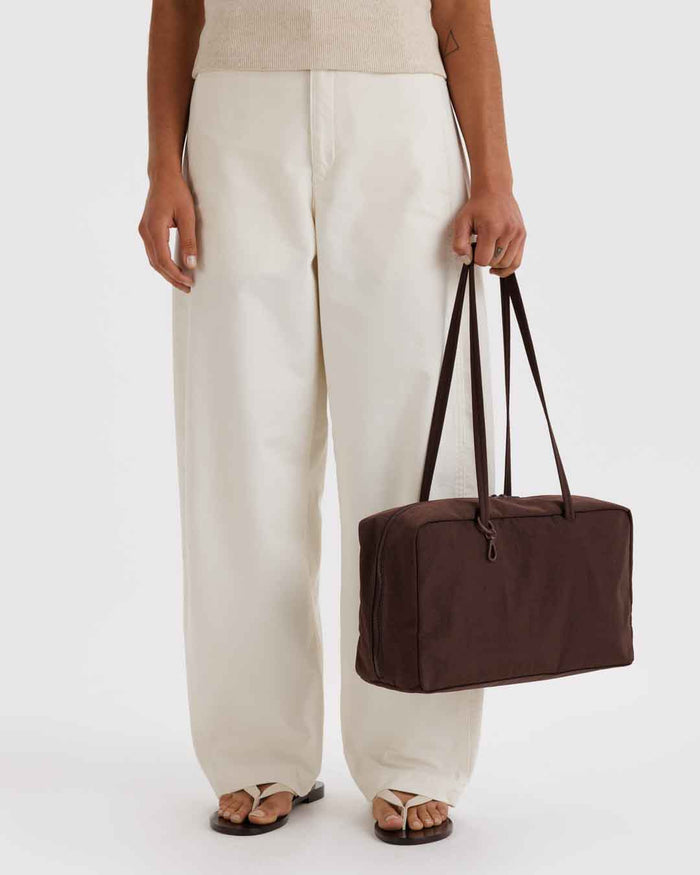 Coffee Medium Nylon Bowler Bag | BAGGU | Medium Nylon Bowler Bag