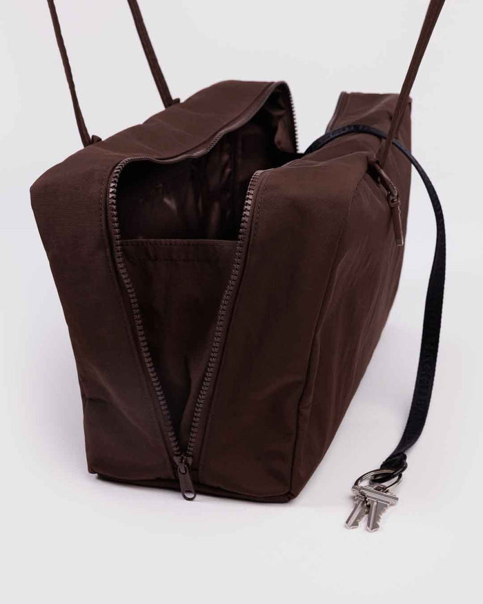 Coffee Medium Nylon Bowler Bag | BAGGU | Medium Nylon Bowler Bag