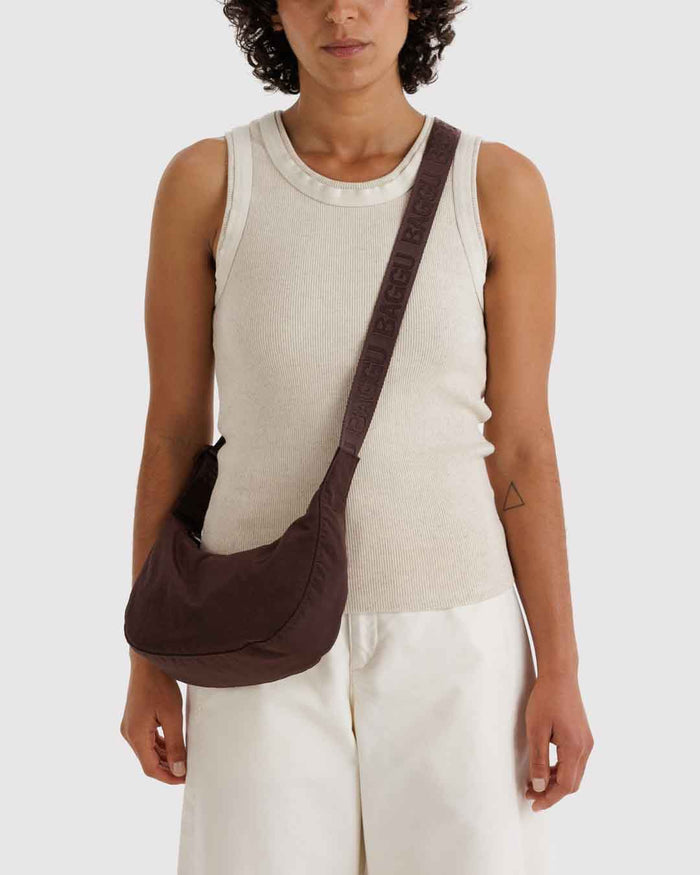 Coffee Small Nylon Crescent Bag | BAGGU | Small Nylon Crescent Bag