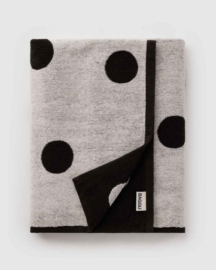 Cream and Black Polka Dot Bath Towel | BAGGU | Bath Towel