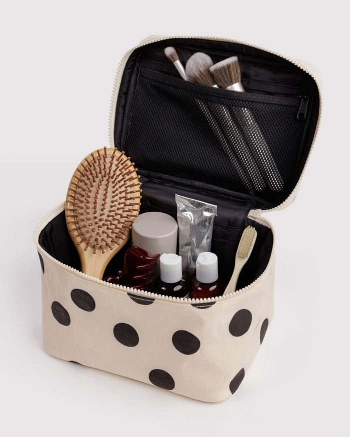 Cream and Black Polka Dot Large Cosmetic Case | BAGGU | Large Cosmetic Case