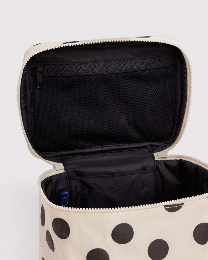 Cream and Black Polka Dot Large Cosmetic Case | BAGGU | Large Cosmetic Case