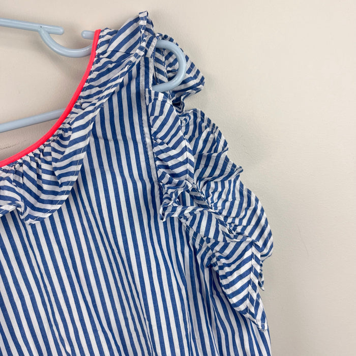 Crewcuts Girls' Ruffle Dress in Blue Shirting Stripe 10