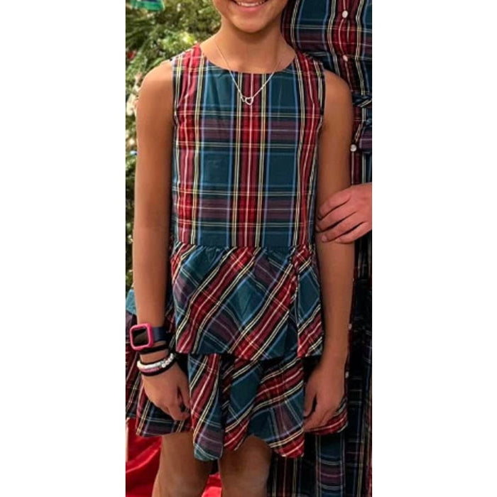 Crewcuts Girls Tartan Tiered Dress Warm Spruce 8