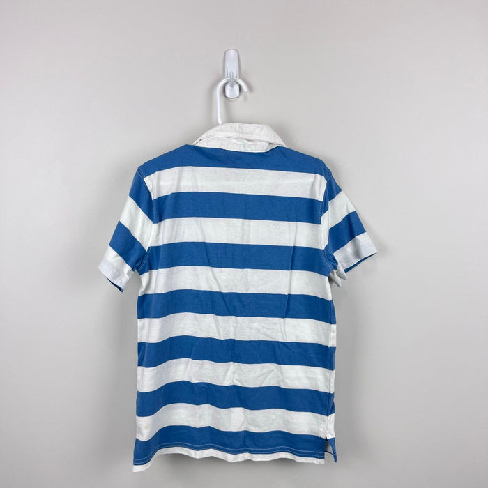 Crewcuts Short Sleeve Blue and White Striped Rugby Shirt M 8-9