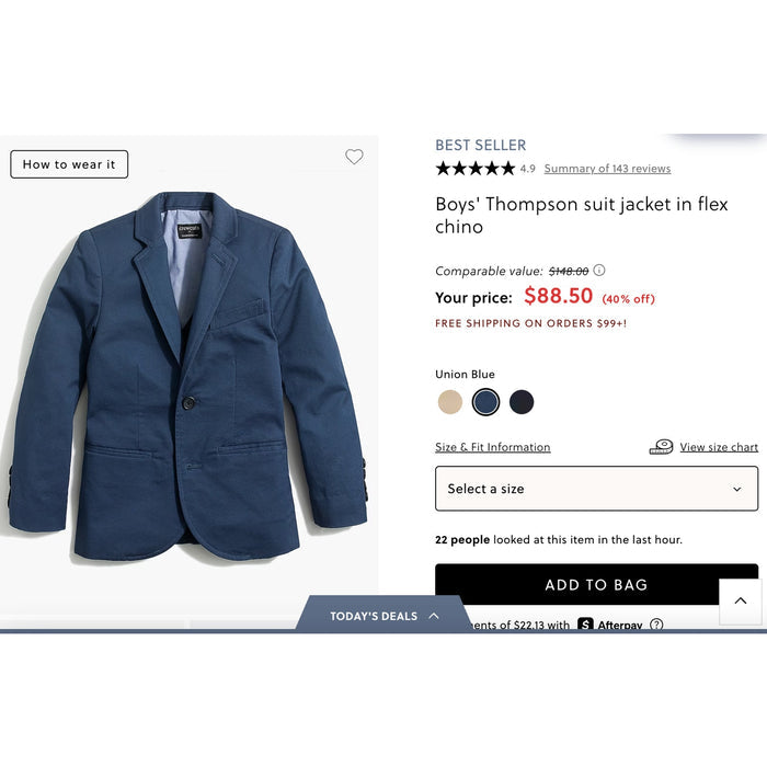 Crewcuts Thompson Navy Blue Suit Jacket 6-7