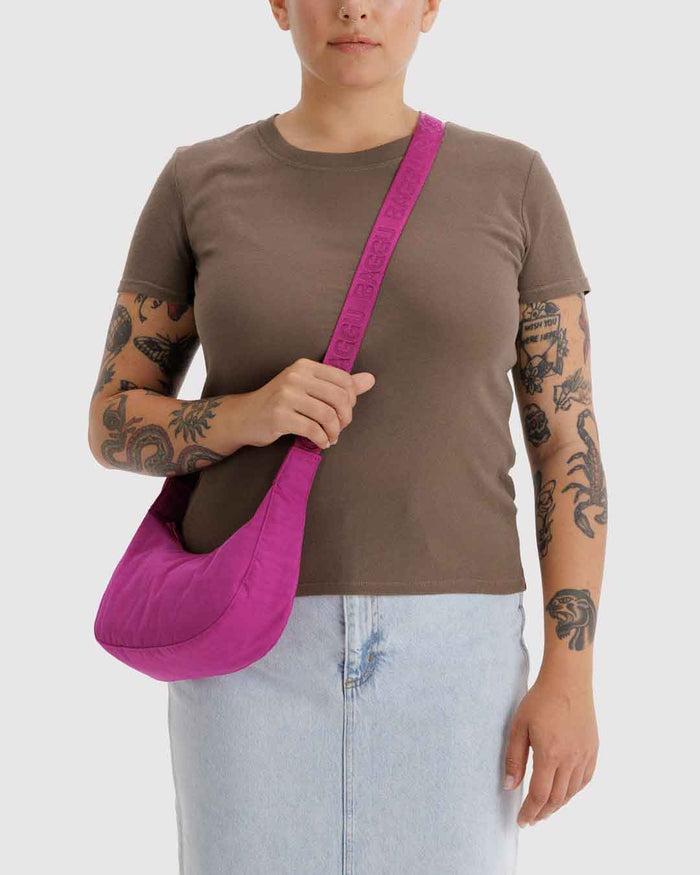 Deep Fuchsia Small Nylon Crescent Bag | BAGGU | Small Nylon Crescent Bag