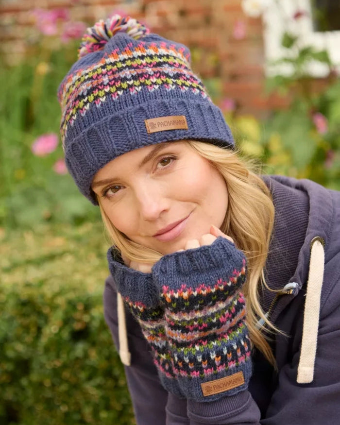 Denim Iona Roll Back Bobble Beanie Pachamama