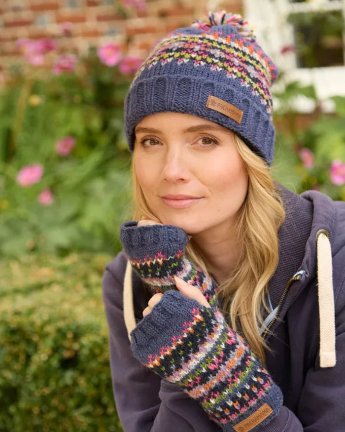 Denim Iona Roll Back Bobble Beanie Pachamama