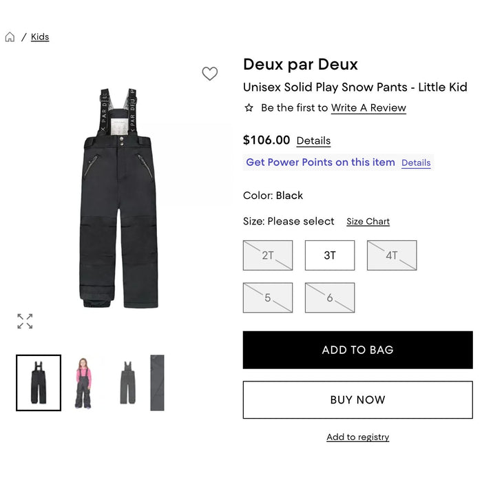 Deux Par Deux Convertible Black Play Ski Snow Pants 4T