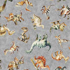 Dinoroars!  - 30810K - Grey -  Dinosaurs Toss- Qt Fabrics