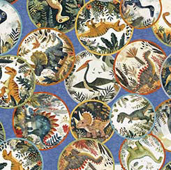 Dinoroars! - 30811B - Blue - Dinosaurs Medallions - Qt Fabrics