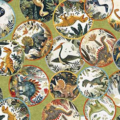 Dinoroars! - 30811H - Olive - Dinosaurs Medallions- Qt Fabrics