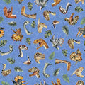 Dinoroars! - 30812 B - Blue-  Dino Heads & Ferns - Qt Fabrics
